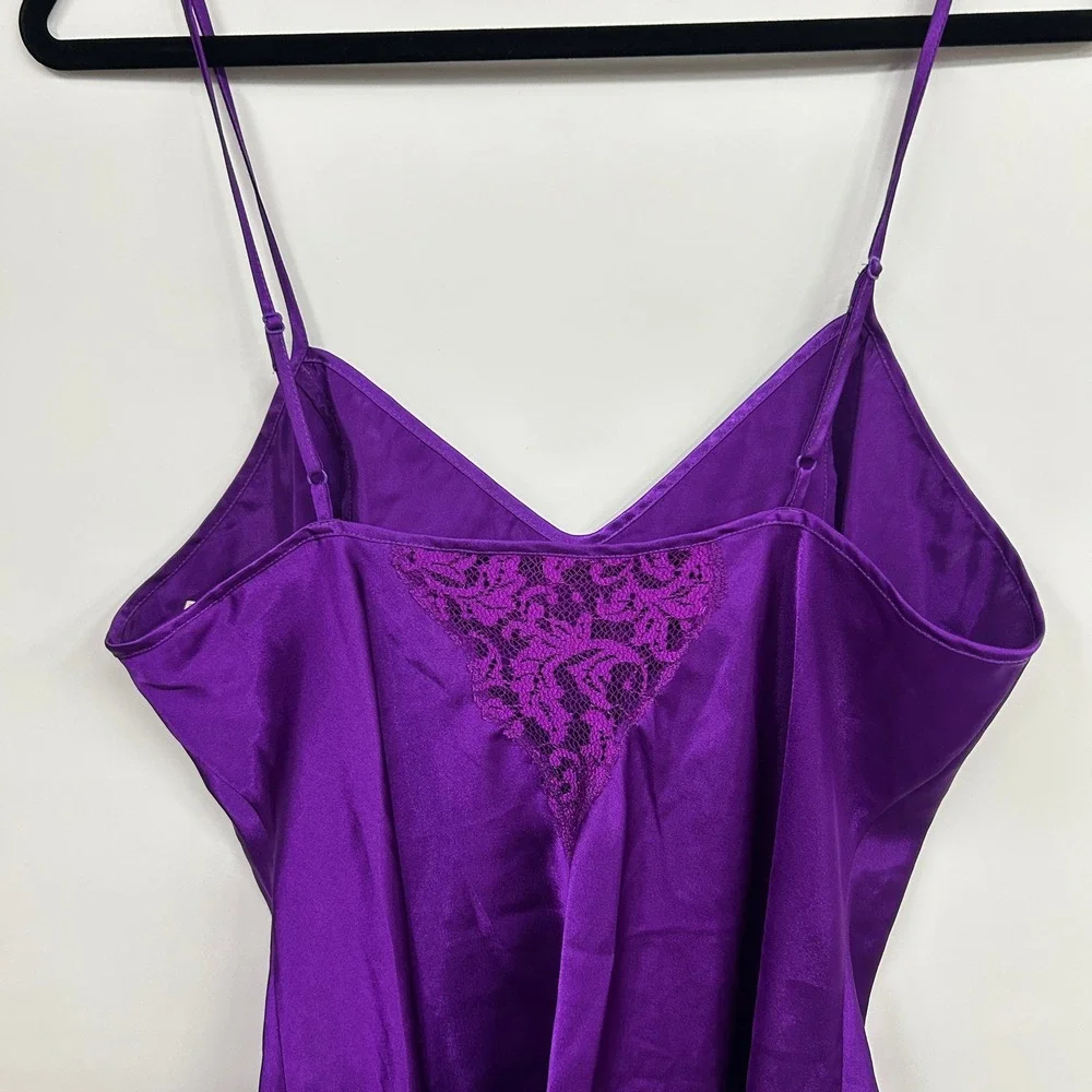 Victoria Secret Gold Label Satin Lace Trim Chemise Large Purple Vintage Coquette